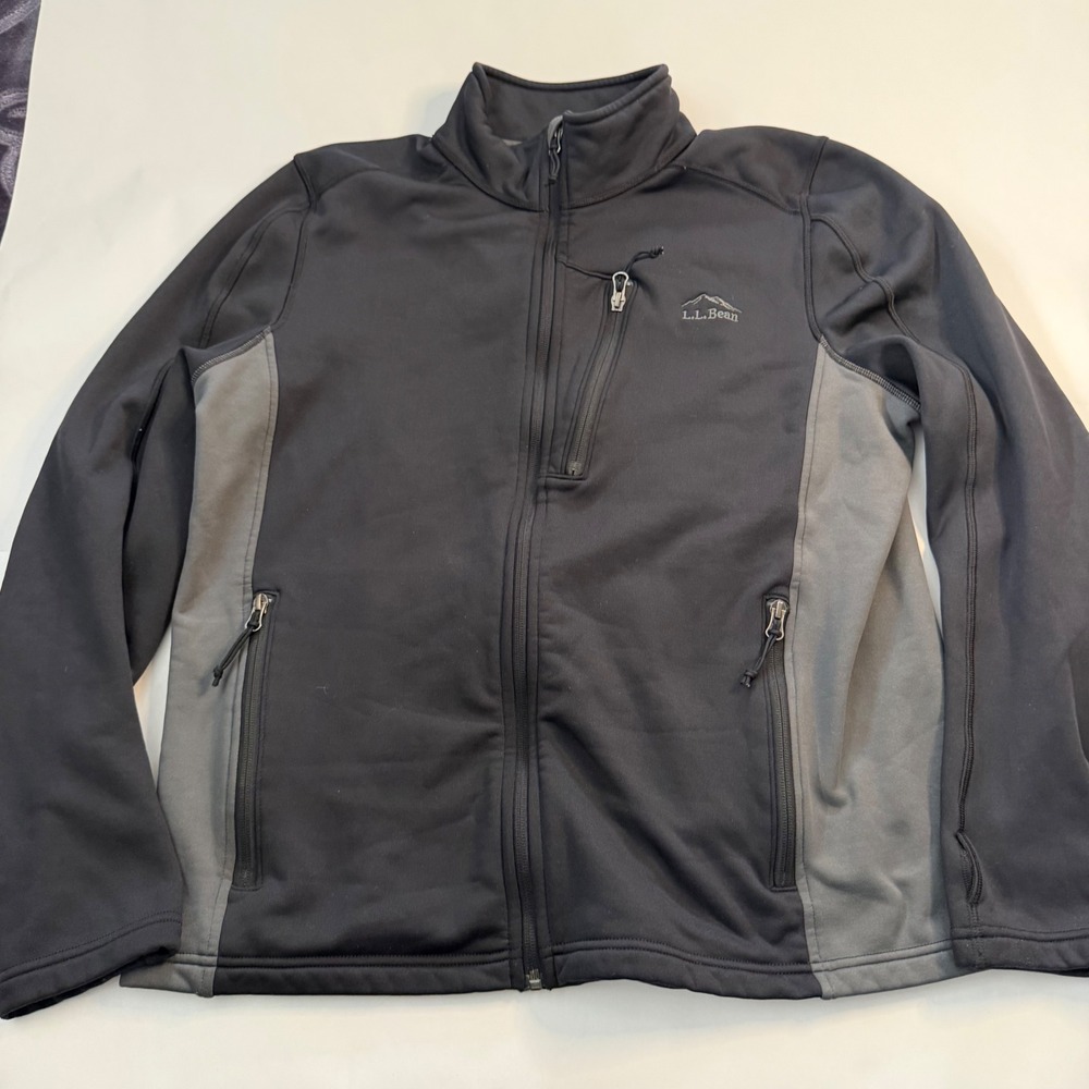 LL‎ Bean Mens Windproof Softshell Jacket Fleece Black Gray Full Zip XL Outdoor